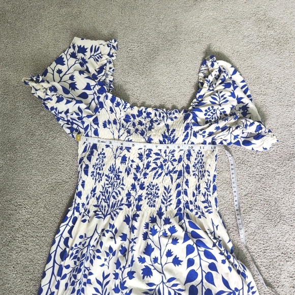 Milkmaid Coquette Girl Puff Sleeve Print Midi Maxi Dress Smockey Stretchy Size M - Picture 8 of 13